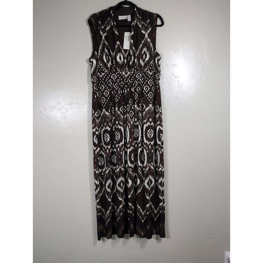NEW Chico’s Dress Size 2 (US 12) Medallion Haze Morgan Maxi Stretchy Dress Brown - Picture 9 of 10